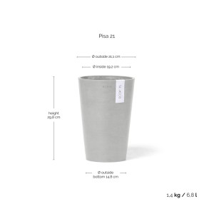 Ecopots Vase Pisa, weißgrau, 21x30 cm. Elegante Blumenvase für Innen- und Außenbereich.