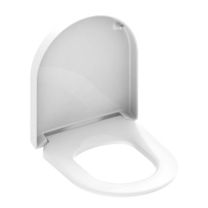 Weißer Schütte WC-Sitz D-Form Pro 2 aus Duroplast mit Absenkautomatik.