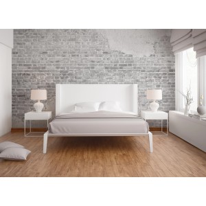 Schlafzimmer mit Fototapete Steinwand Klinker Putz Industrial Weiß 3,50 m x 2,55 m FSC®