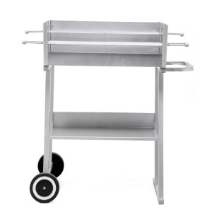 Silberner tepro Grillwagen Pasadena Holzkohlegrill mit Ablage und Rädern.