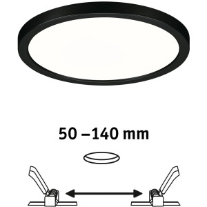Schwarzes Paulmann LED Einbaupanel Areo VariFit, 17,5 cm, 13 W, mit Montagehinweis.