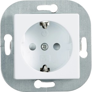 Weiße 1-fach Steckdose Debora zur Unterputzmontage mit Kindersicherung.