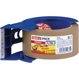 Tesapack Strong Packband mit Abroller, braunes Klebeband 66m x 50mm.