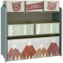ZONEKIZ Kinderzimmerregal mit bunten Vliesstoff-Boxen: Bär, Fuchs, Bäume, Berge. Ideal für Spielzeug & Bücher.