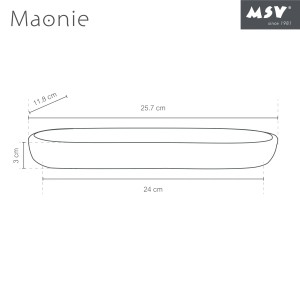 Dunkelblaues MSV Tablett Maonie aus Keramik mit Maßangaben.