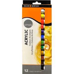 Daler-Rowney Acrylfarben-Set mit 12 Farben à 12 ml im Karton.