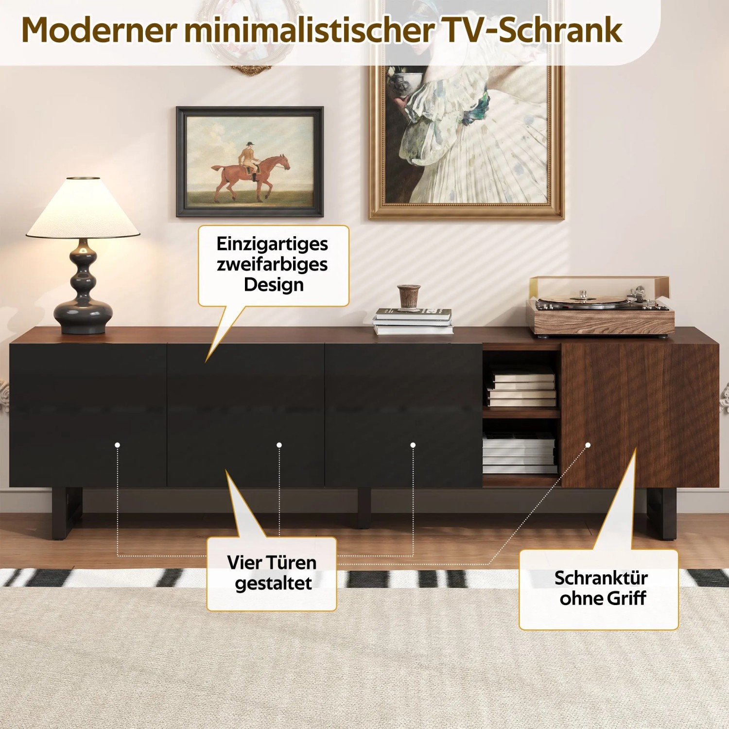 okwish TV-Schrank mit Vier Türen Wohnzimmer 180x38x50cm Braun_8