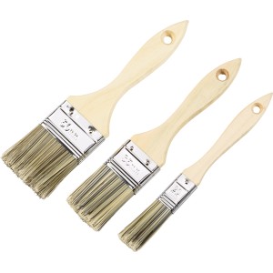 3-teiliges Pinselset mit Holzstiel und Kunststoffborsten für Lackierarbeiten.