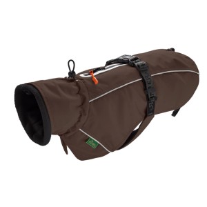 Brauner Hunter Hundemantel Nordby, Rückenlänge 45 cm, mit Fleece-Futter und reflektierenden Details.
