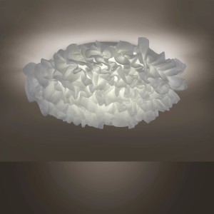 Weiße LED-Deckenleuchte Lolasmart-Naomi von Just Light, Ø 50 cm, mit Stoffschirm und RGB-Funktion.