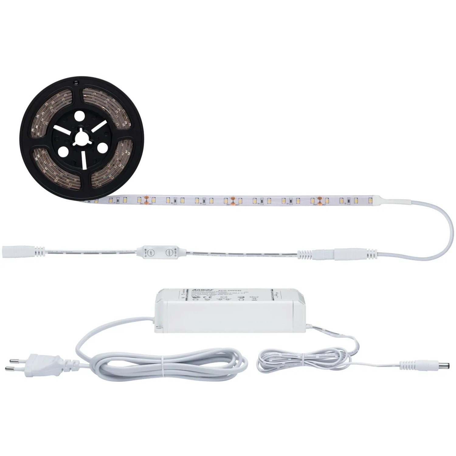 Paulmann LED-Power Strip Set, 3 m, mit Trafo, Dimmer und LED-Band auf Rolle.