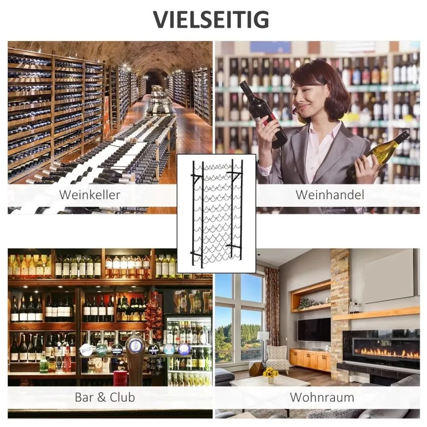 HOMCOM Weinregal aus schwarzem Metall für 60 Flaschen, wandmontierbar. Vielseitig in Weinkeller, Bar, Wohnraum nutzbar.