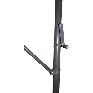 Detailaufnahme der braunen Angerer Klemmmarkise Style Anthrazit: Kurbel und Gestänge.