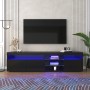 okwish TV Schrank mit LED Beleuchtung für Wohnzimmer 180x35x48cm Schwarz_2
