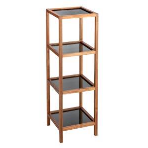 Wenko Badregal Fondi mit 4 Etagen aus Akazie und schwarzem Glas, 36x112x36 cm.