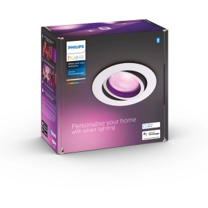 Verpackung des runden, weißen Philips Hue Centura Einbauspots mit Farbfunktion.