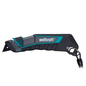 Wolfcraft Sicherheitsmesser Pro Safety mit Trapezklinge und Köcher, schwarz/türkis.