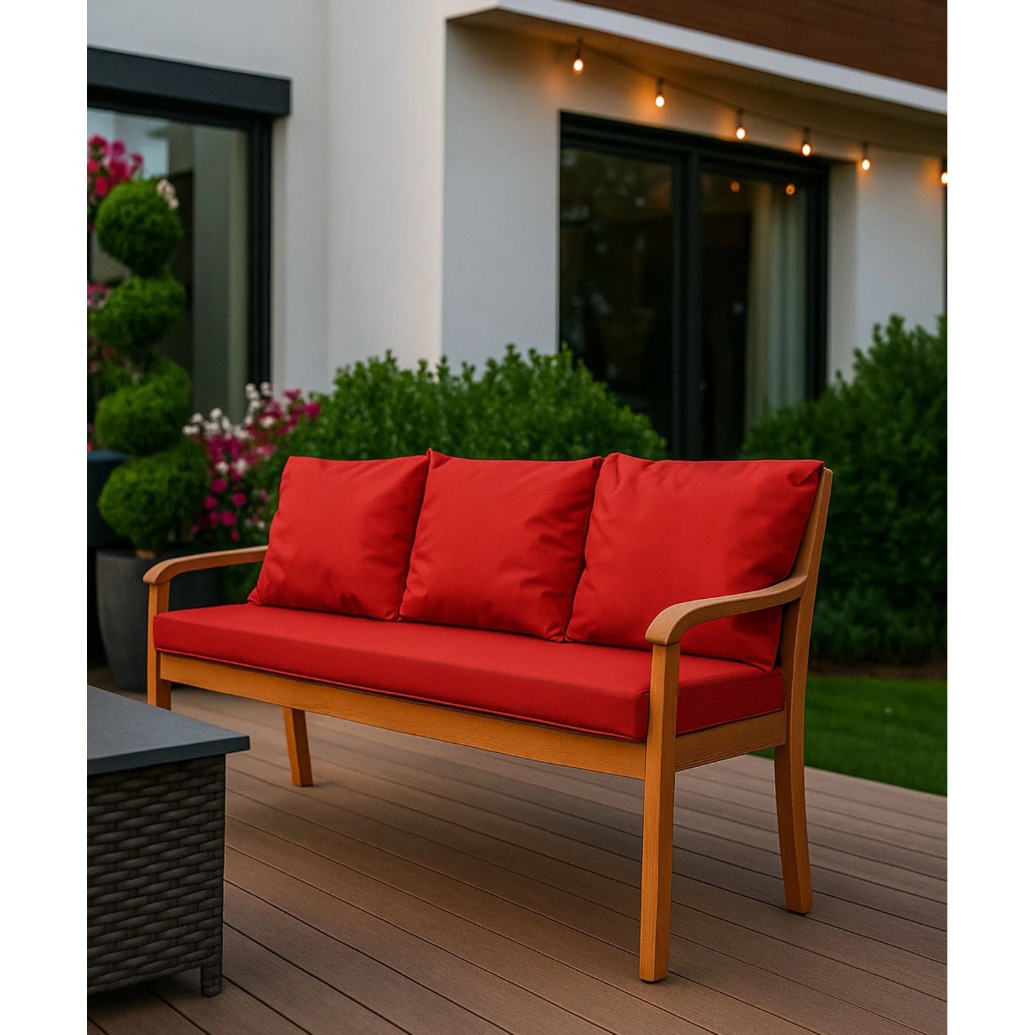 Rotes Setgarden Mix Bench Kissen für 2-Sitzer Gartenbank, 130x50 cm + 2 Rückenkissen.