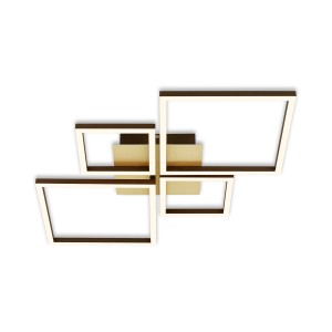 Dimmbare LED-Deckenleuchte Frame in Braun-Gold mit schwenkbaren, rechteckigen Elementen.