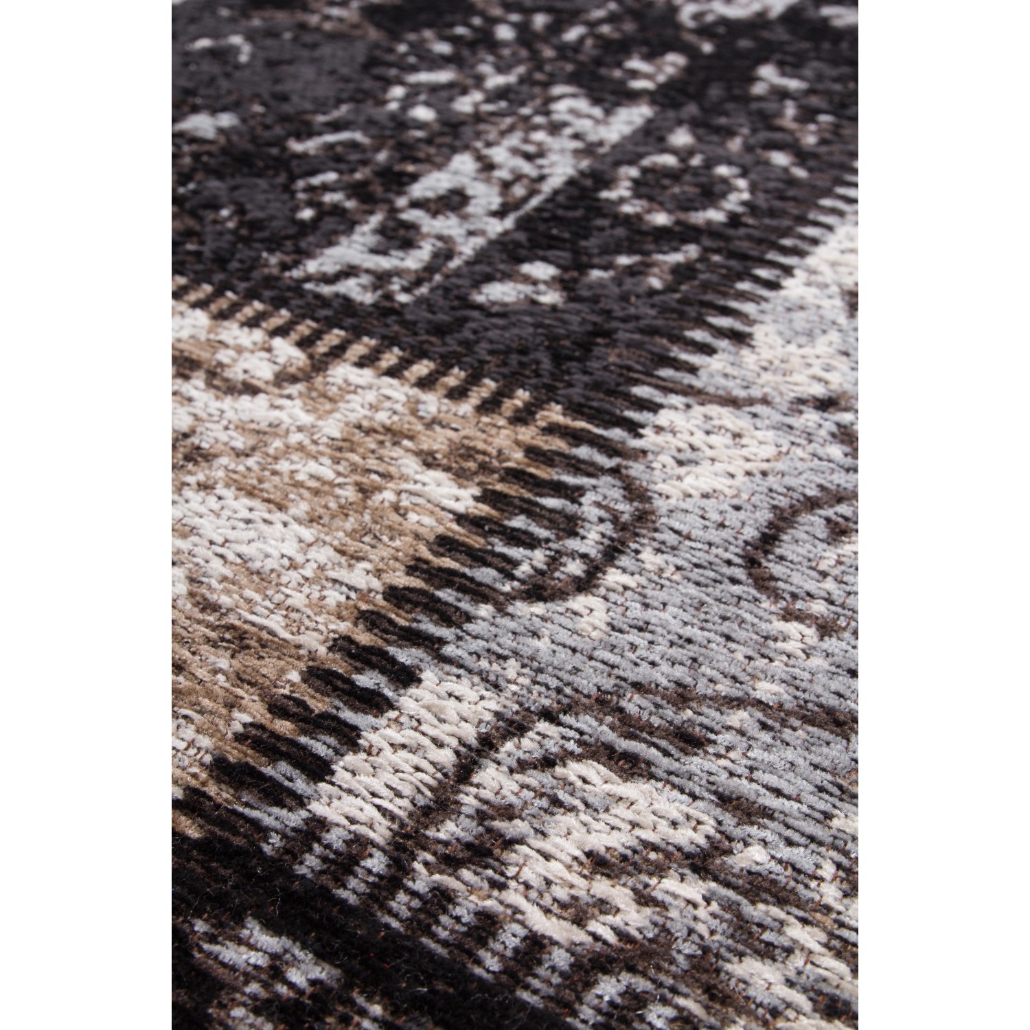 Vintage Teppich Vecchia 1110 in Silber, 160x230 cm. Handgefertigter Flachgewebe Teppich mit Jacquard Muster.