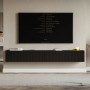 Selsey TV-Hängeboard Veldio, schwarz, 200 cm, mit Lamellenfront, schwebend unter TV im Wohnzimmer.