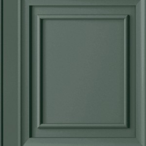 Detailansicht der grünen Laura Ashley Vliestapete Redbrook Wood Panel mit Holzvertäfelung.