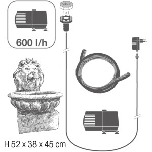 AcquaArte Terrassenbrunnen Basel Set mit LED, Pumpe und Schlauch. Gartenbrunnen mit Löwenkopf.
