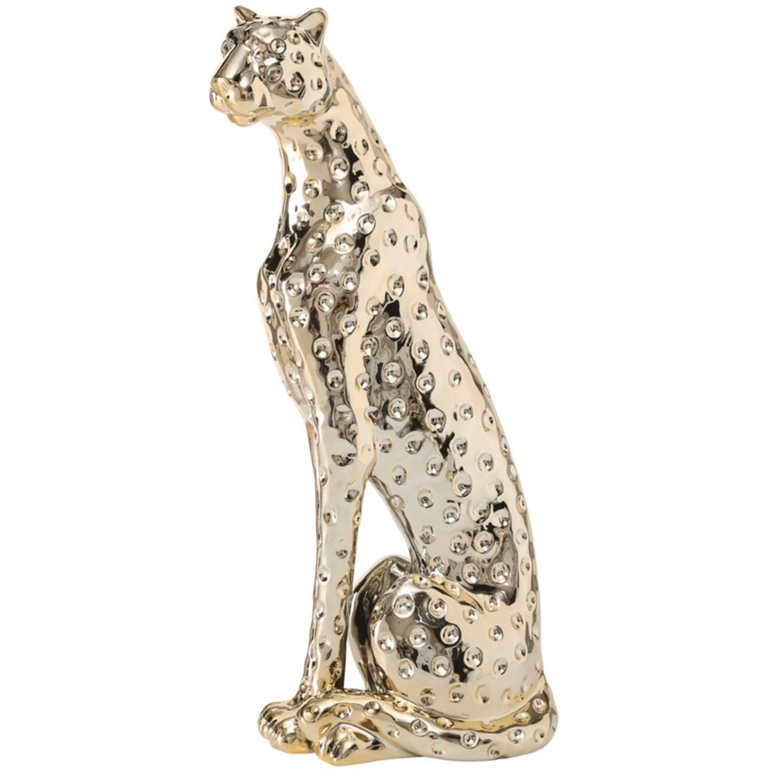 Goldene Boltze Home Figur Kaguja, sitzender Leopard mit Glanz, Weihnachtsdekoration.