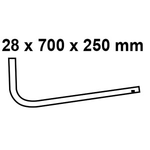 Weißes Kirchhoff Druckspülrohr, 90° gebogen, 28x700x250 mm, für WC-Spülkästen.