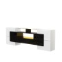 okwish TV Schrank mit LED Stauraum Glasoberfläche 200x35x60cm Hochglanz Weiß Schwarz