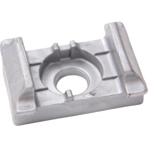 Silberner Kunststoff-Auflagebock ohne Seitenführung für Eckpfosten im Detail.