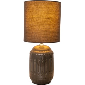 Graue Näve Tischleuchte Erida aus Keramik mit Leinenschirm. Design-Tischlampe für Innenräume.