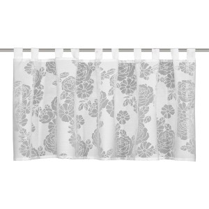 Bistrogardine Rose Weiß, 45x140 cm, mit floralem Muster für Küchen- oder Badfenster.
