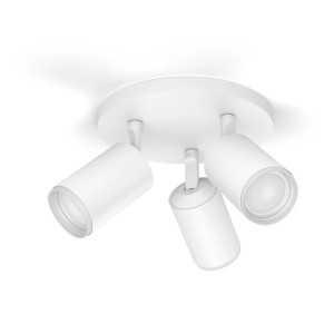 Weißer Philips Hue LED-Spot Fugato, 3-flammig, für flexible Beleuchtung.