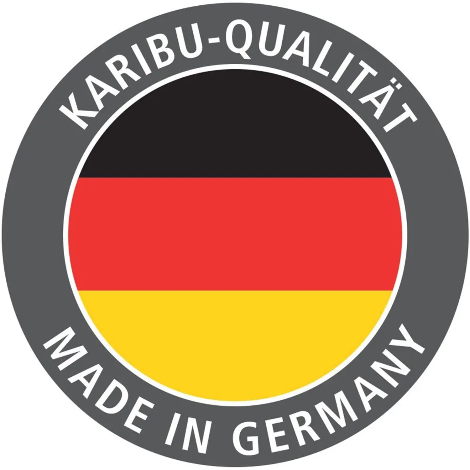 Karibu Qualitätssiegel Made in Germany mit Deutschlandflagge.