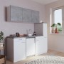 Respekta Singleküche KB180WWBG, 180 cm, Weiß und Beton Optik mit Spüle und Kühlschrank.