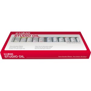 Lukas Studio Oil Ölfarben-Set mit 12 Farbtuben im roten Karton-Etui.