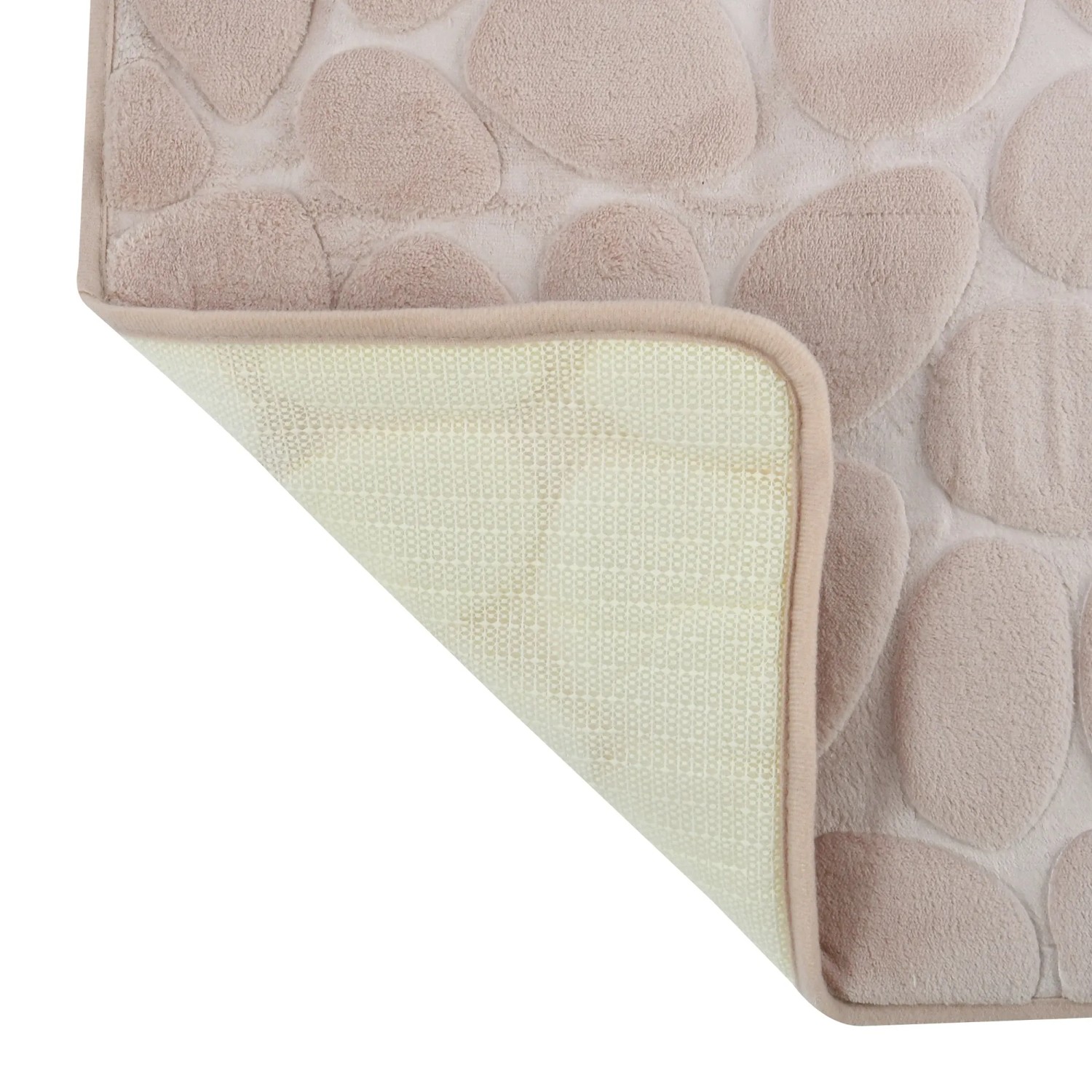 Beige MSV Badematte Kiesel 50x80 cm mit Kieselstein-Optik und rutschfester Unterseite.