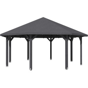 Skan Holz Pavillon Nice, 630x630 cm, schiefergrau, aus Leimholz mit 20 mm Massivholzdach.