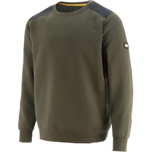 Cat Pullover Essential Oliv, Größe XL. Arbeitskleidung mit strapazierfähigen Nylon-Schulter-Overlays.