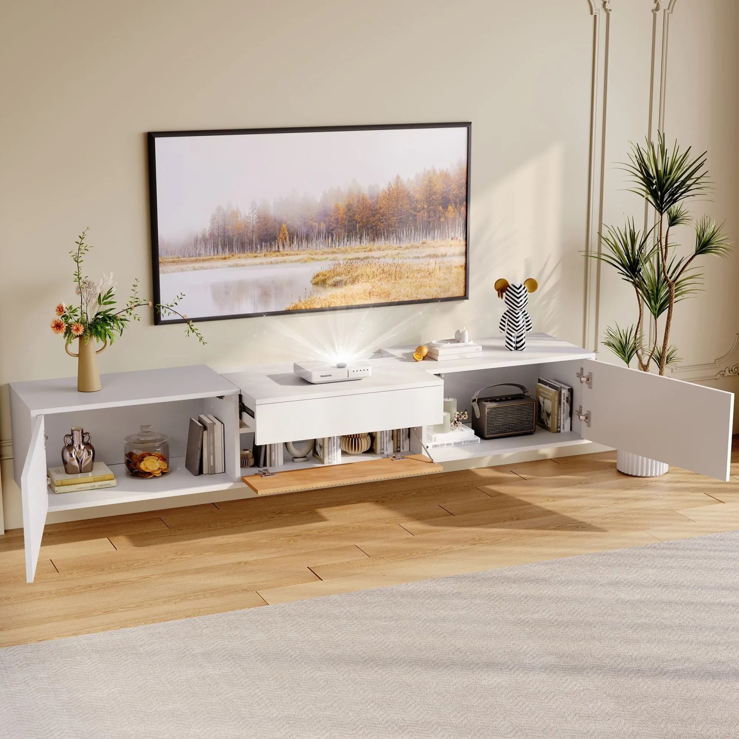 okwish TV Schrank mit Modernem Design Projektorhalter 180 x 34 x 30 cm Weiß_3
