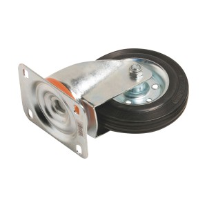 Transport-Lenkrolle mit Gummirad, Ø 160 mm, Traglast 150 kg, Stahlfelge.