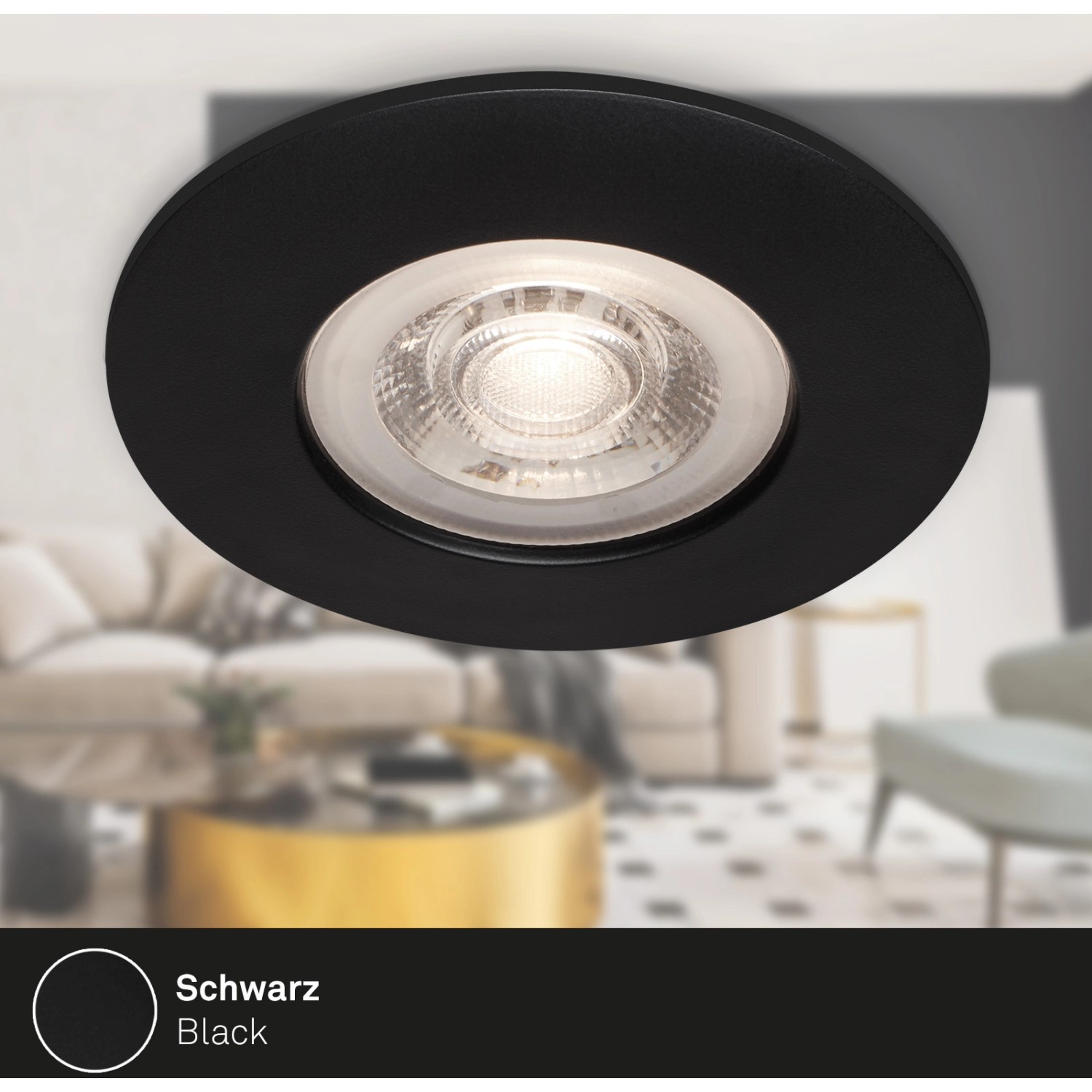 Schwarzer, dimmbarer Brilo LED-Einbaustrahler Kulana, 4er-Set, für Innenräume und Bäder.