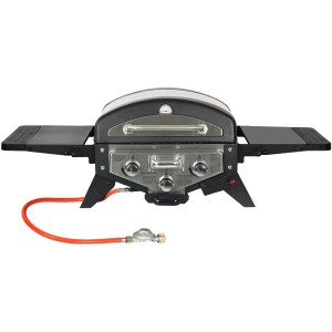 El Fuego Tischgasgrill Smoker Medison, 2 Brenner, silberfarben, mit Ablagen.