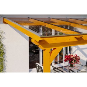 Skan Holz Terrassenüberdachung Ancona, 541x300 cm, Leimholz Eiche hell mit Doppelstegplatten.