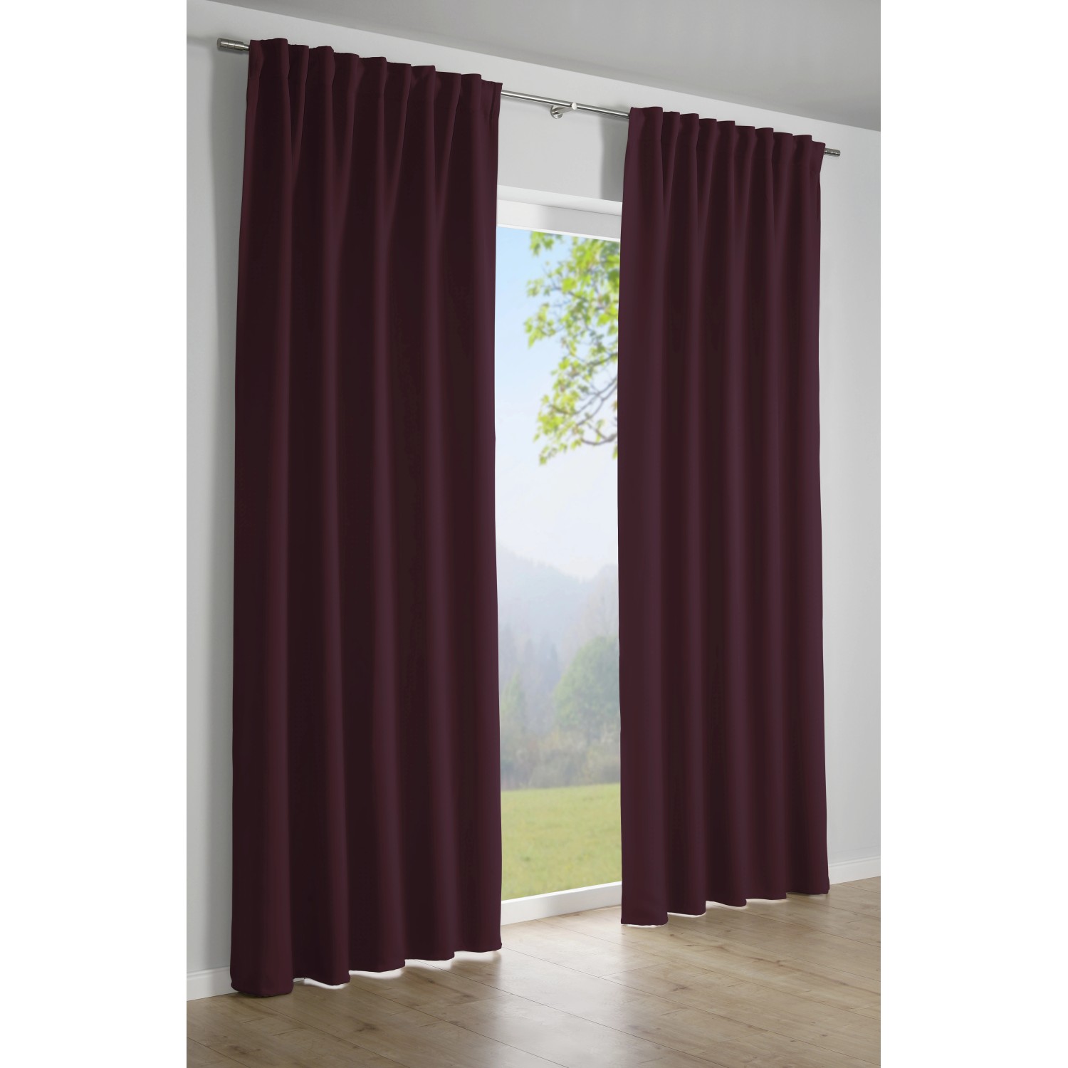 Gardinia Schlaufenschal Dimout Beere, blickdichter Fenstervorhang mit Gardinenband, 245x140 cm.