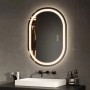 Ovaler Emke Badspiegel 70x50 cm mit LED-Beleuchtung, dimmbar, beschlagfrei, Touch-Steuerung, im modernen Bad.