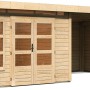 Karibu Holz-Gartenhaus Kastberg, naturbelassen mit Flachdach und Anbau. Gartenhaus aus Holz.