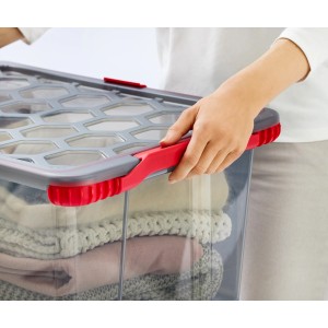 Rotho Aufbewahrungsbox Evo Total 15L mit Deckel und Inhalt. Ideal zur Lagerung und zum Transport.