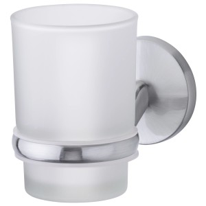 Fackelmann Glas mit Halter Fusion in Edelstahloptik, Badhelfer für stilvolle Badgestaltung.